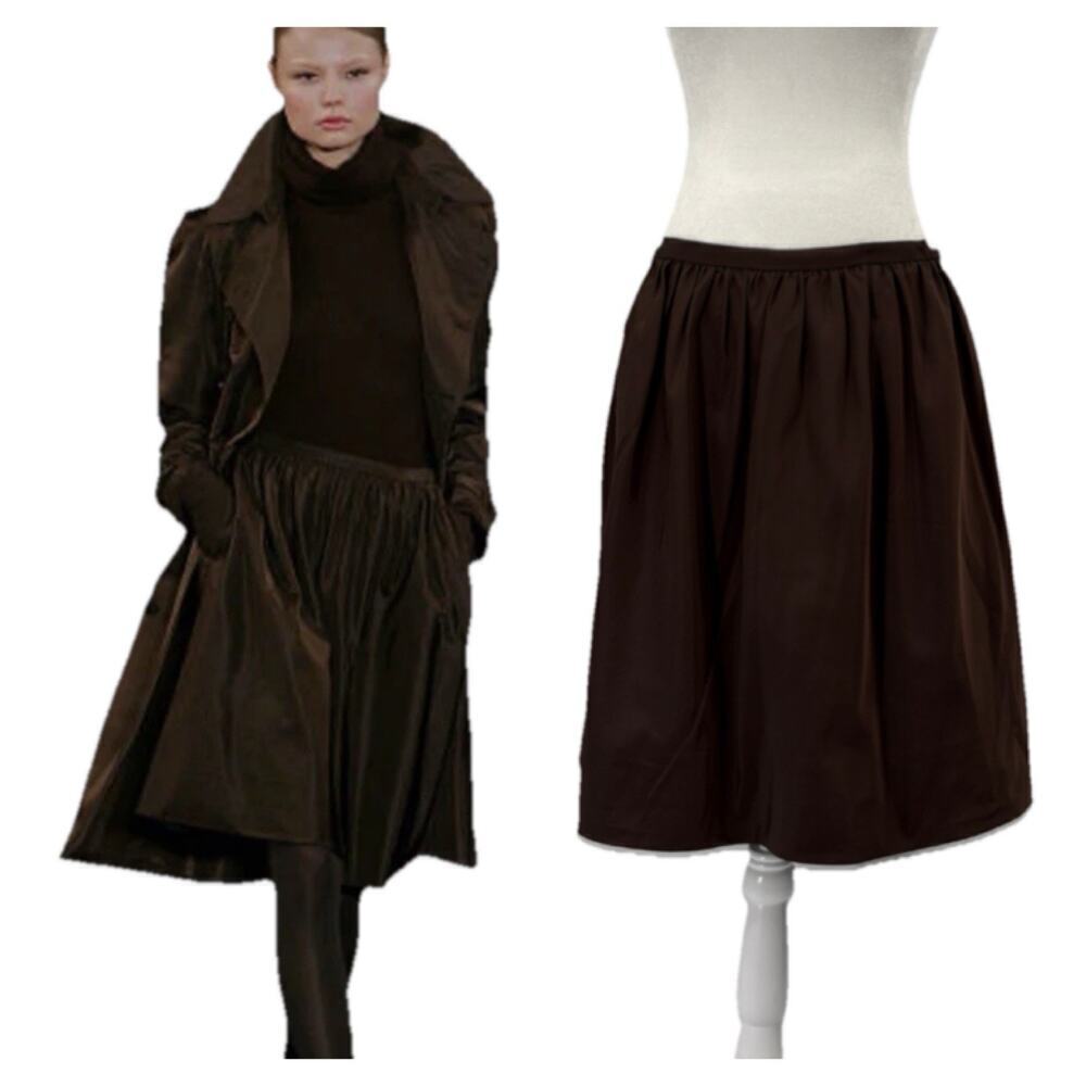 Ralph Lauren Purple Label Brown Silk Flared Mini Skirt Bubble Flare Runway 2007